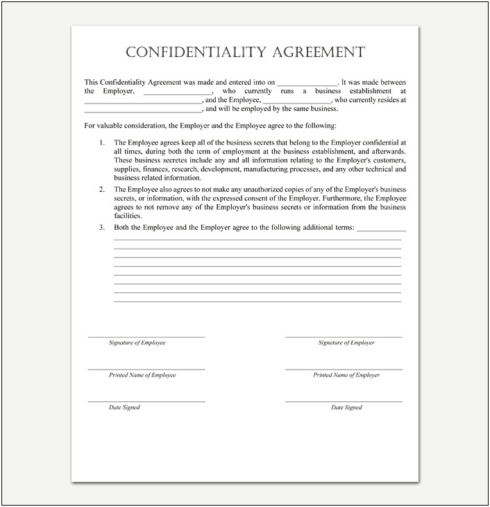 Sample Non Disclosure Agreement Mutual Template Word