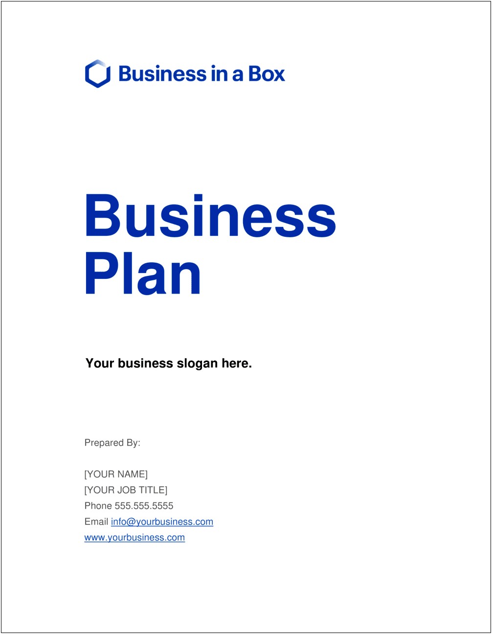 Sample One Page Business Plan Template