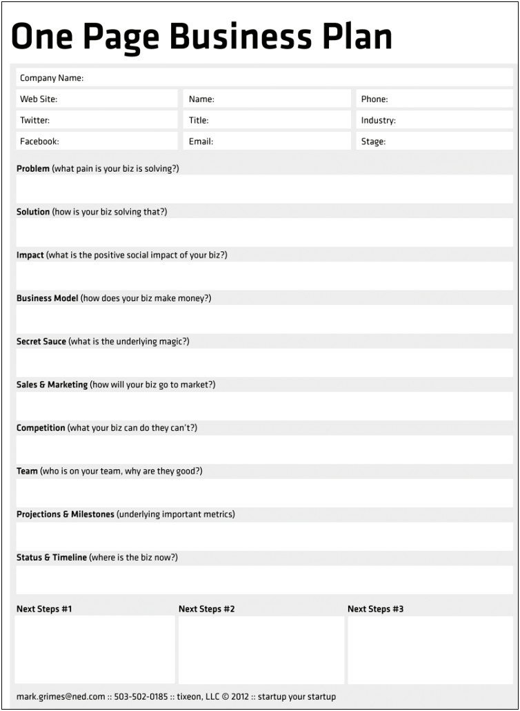 Sample One Page Strategic Plan Template