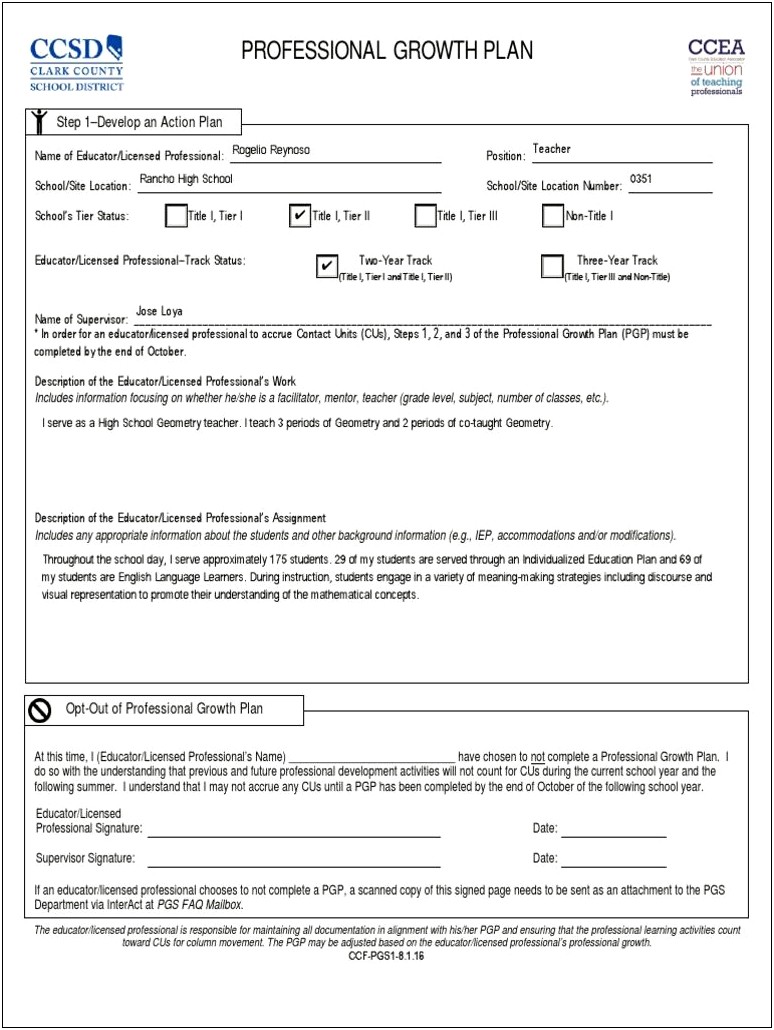 Sample Professional Growth Plan Pgp Template