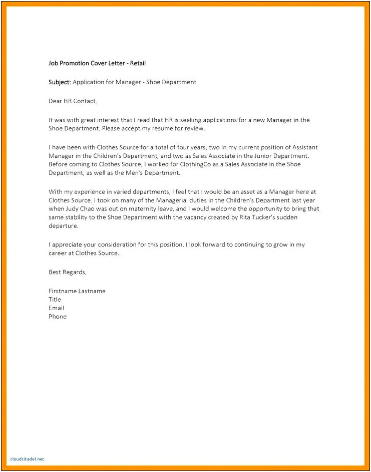 Sample Recommendation Letter For Promotion Template