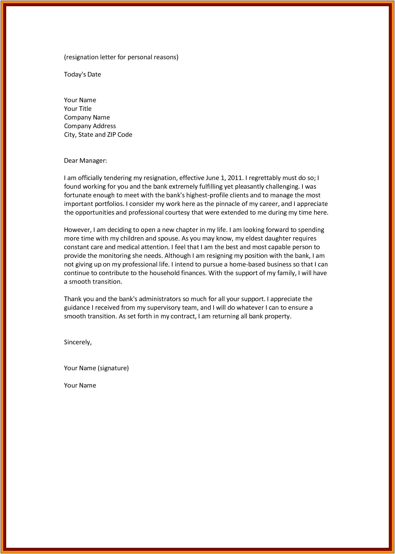 Sample Resiresignation Effective Immediatelygnation Letter Template