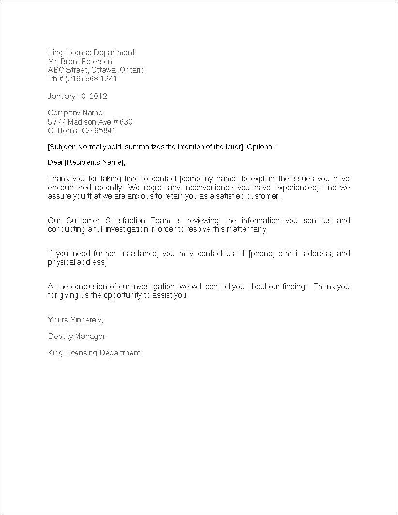 Sample Response Letter To Harassment Complaint Template