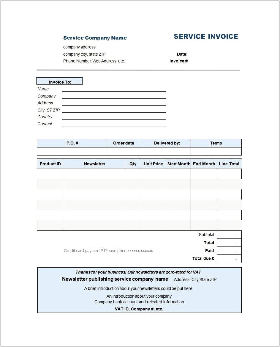 Sample Service Invoice Template Microsoft Word