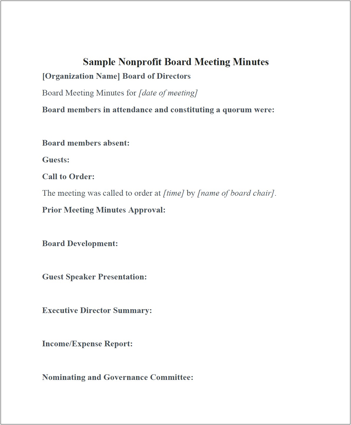 Sample Shareholder Meeting Minutes Template Word