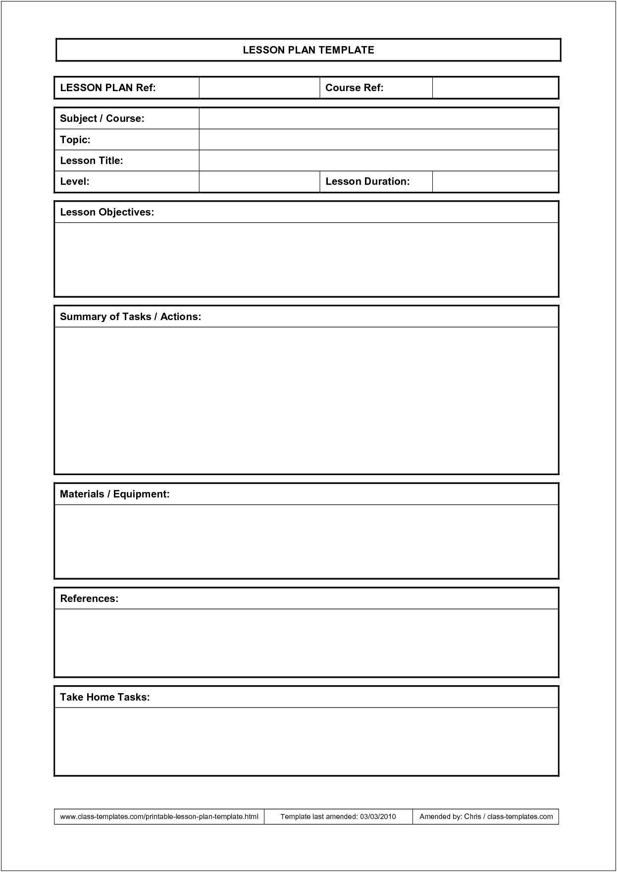 Sample Teacher Standard 1 Lesson Plan Template