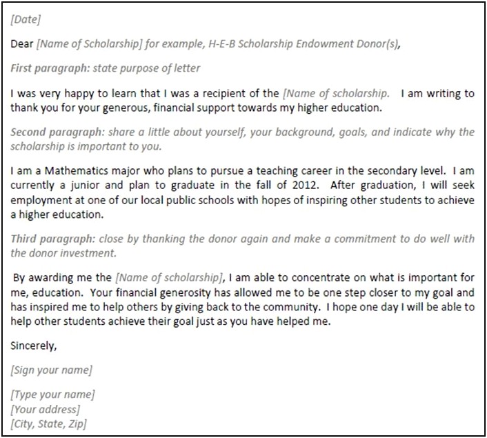 Sample Template Thank You Letter For Scholarship Received