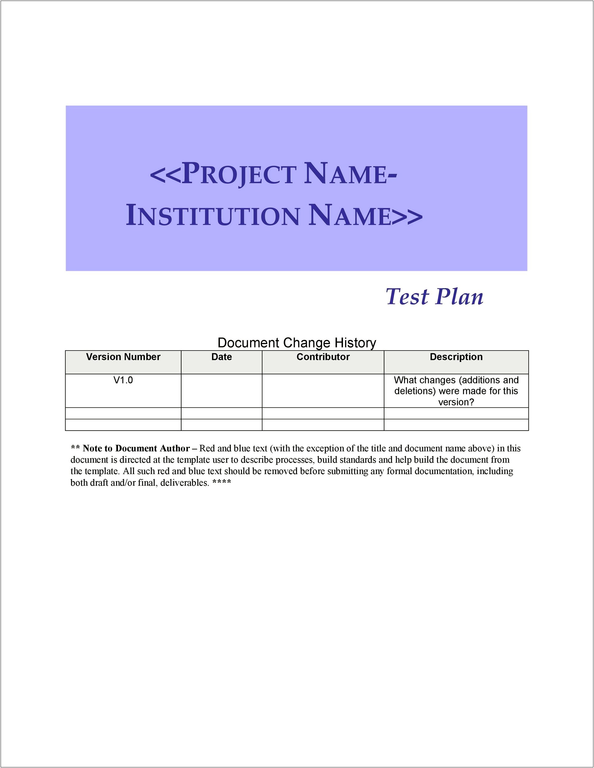 Sample Test Plan Template For Web Application