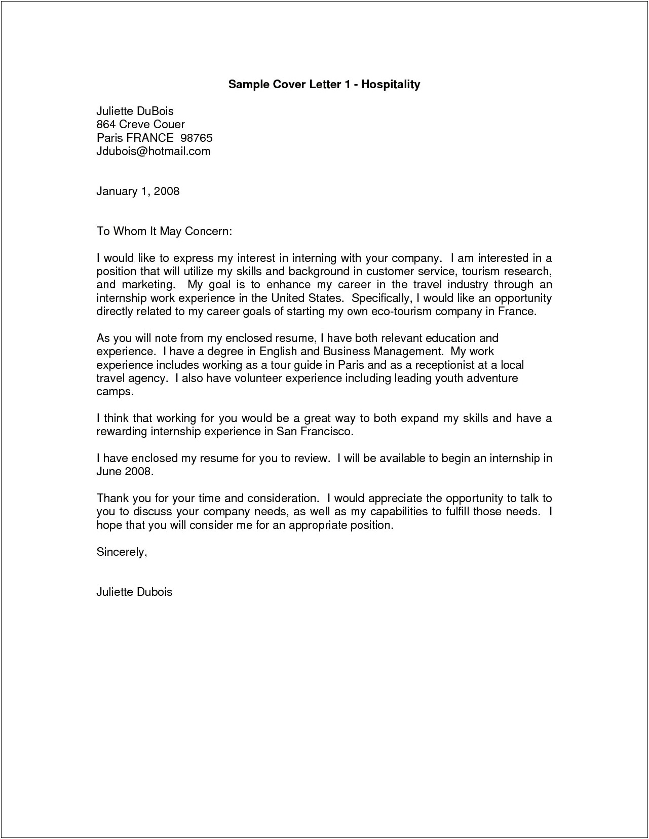 Sample To Whom It May Concern Letter Template