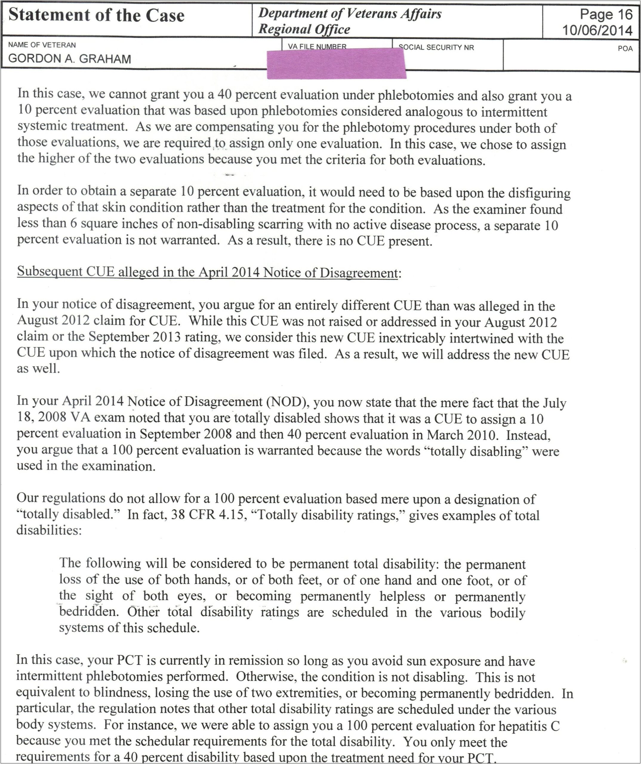 Sample Va Letter Of Disagreement Template