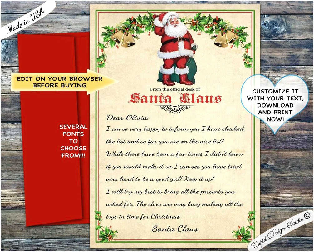 Santa Claus Answer Letter Personalized Template