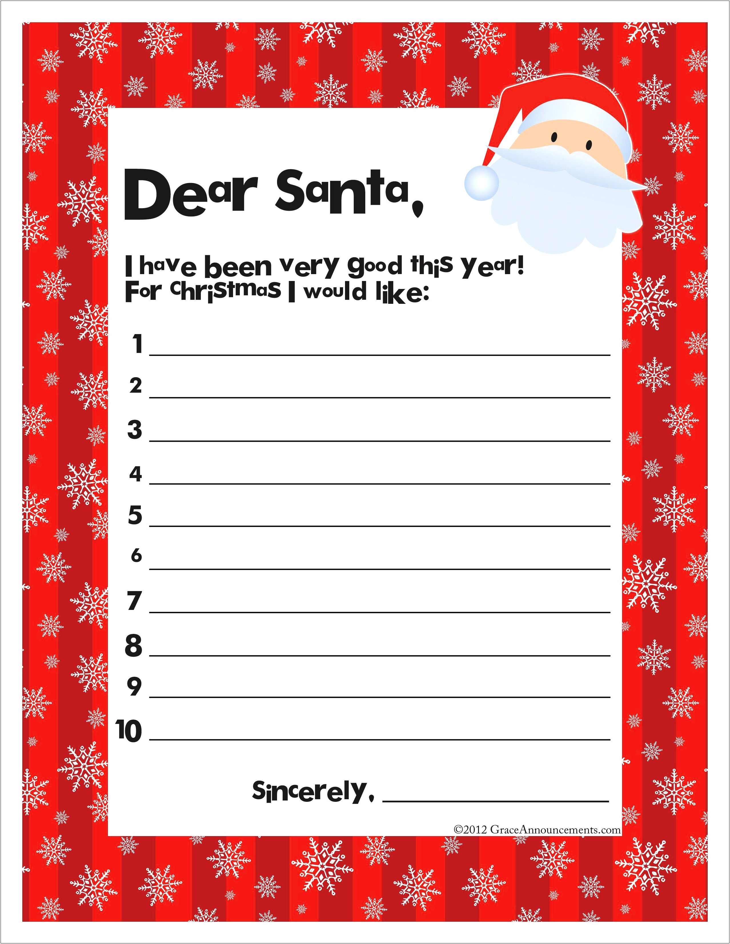 Santa Claus Letter Template For Toddlers