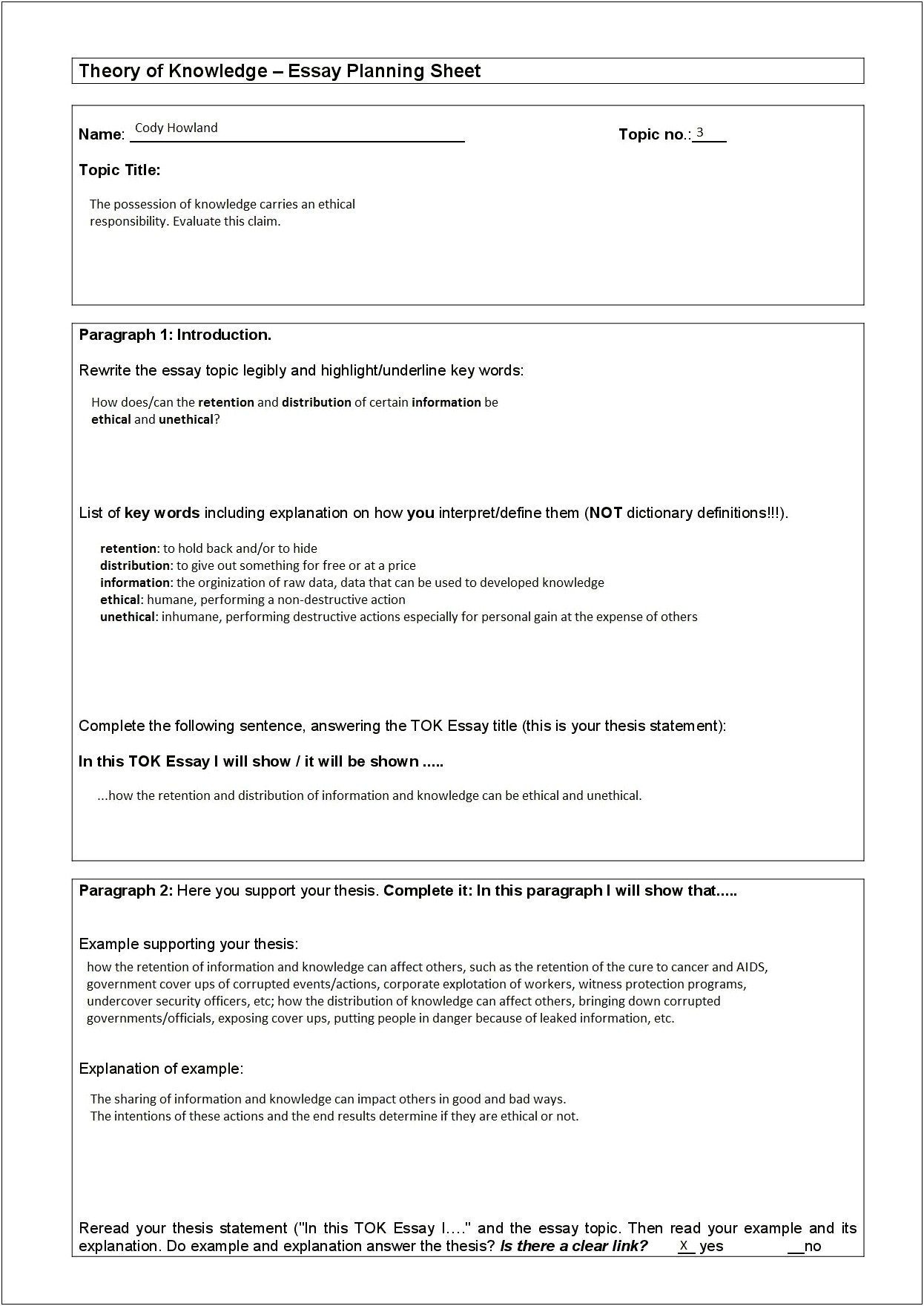 Scaffolded Tok Essay Planning Template Example