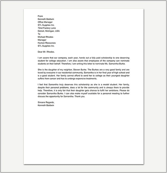 Scholarship Letter Of Reference From Professor Template