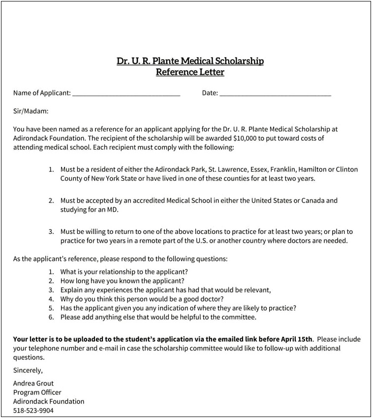 Scholarship Recommendation Letter Template From Club President