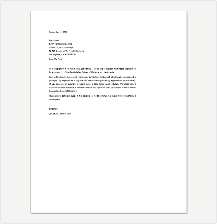 Scholarship Thank You Letter Template And Example