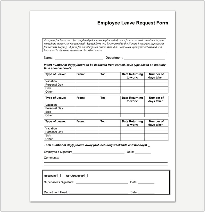 School Absence Request Form Template Word