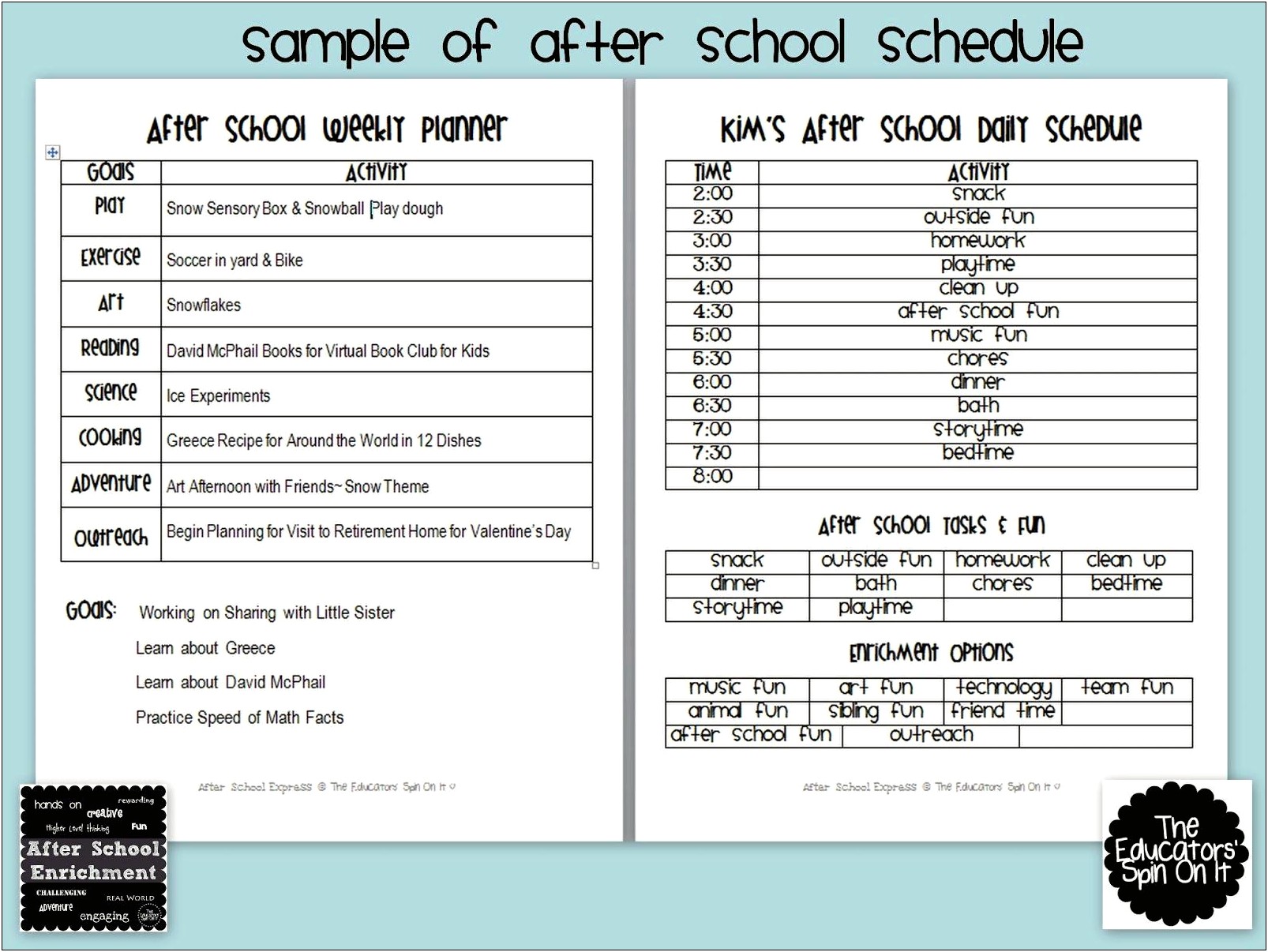 School Age After School Lesson Plan Template