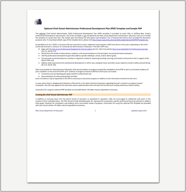 School Department Professional Development Plan Template