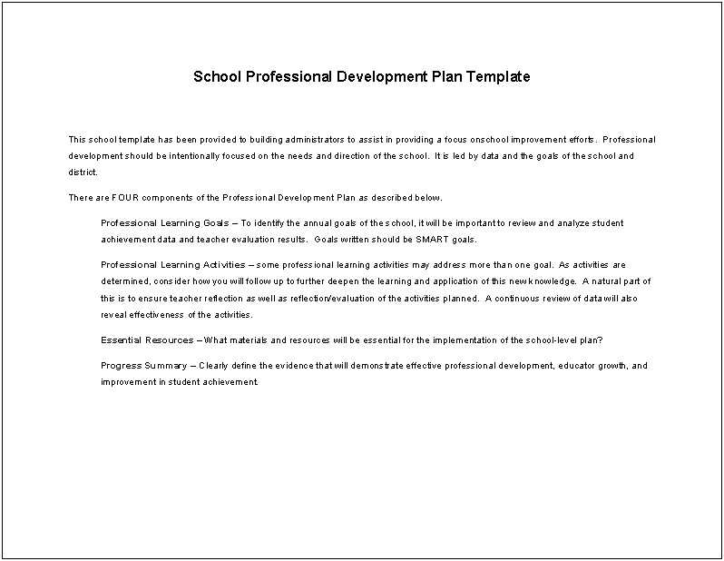 School District Professional Development Plan Template