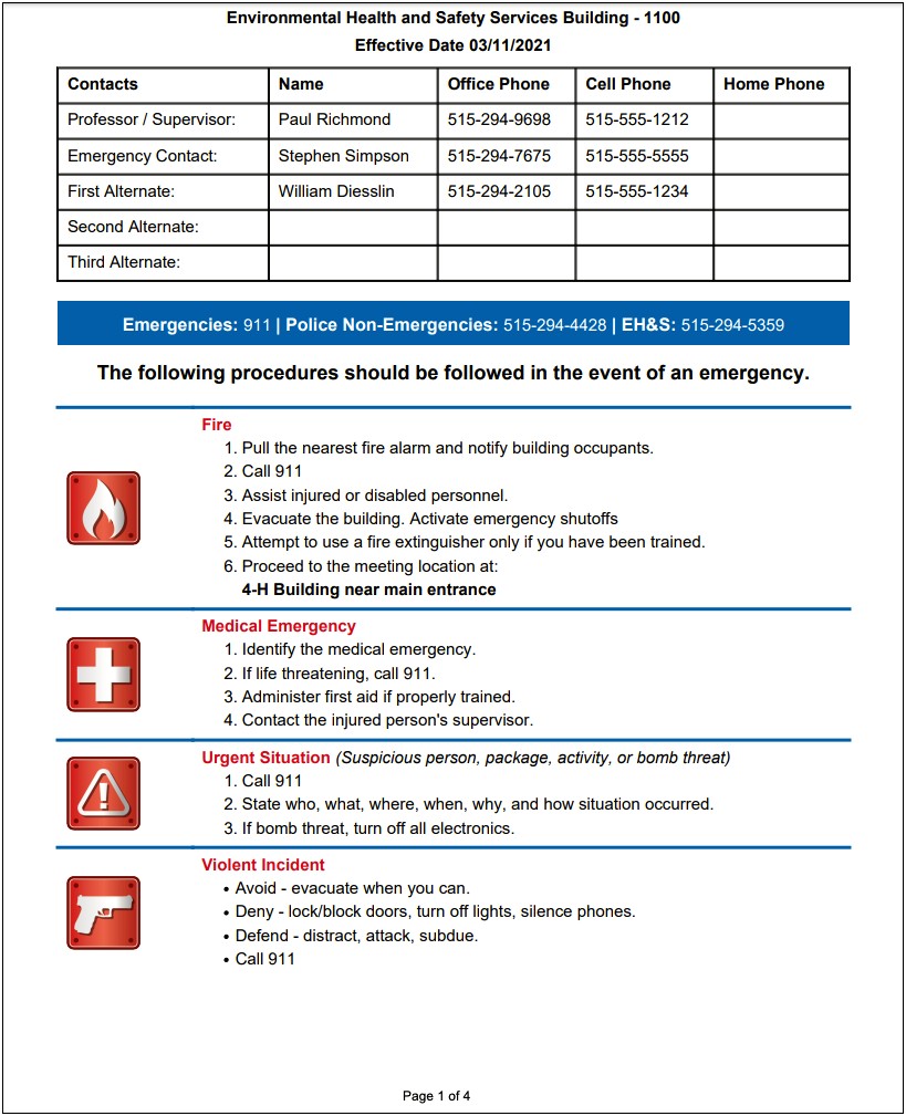 School Emergency Operations Plan Template Pde