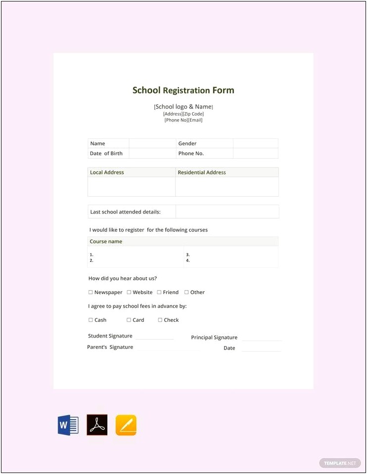 School Form For Withdrawal From Admission Word Template