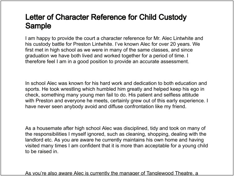 School Letter Template For Parent Custody