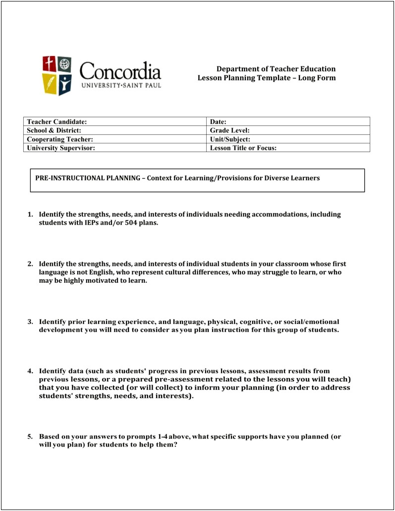 School Of Education Lesson Plan Template