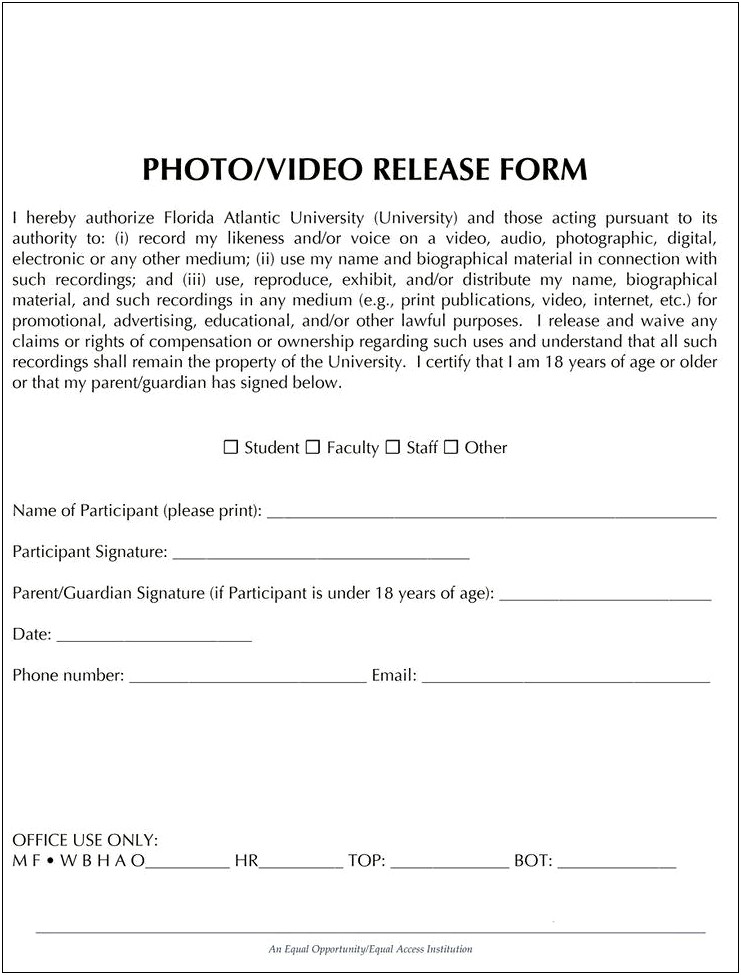 School Photo Release Form Template Word