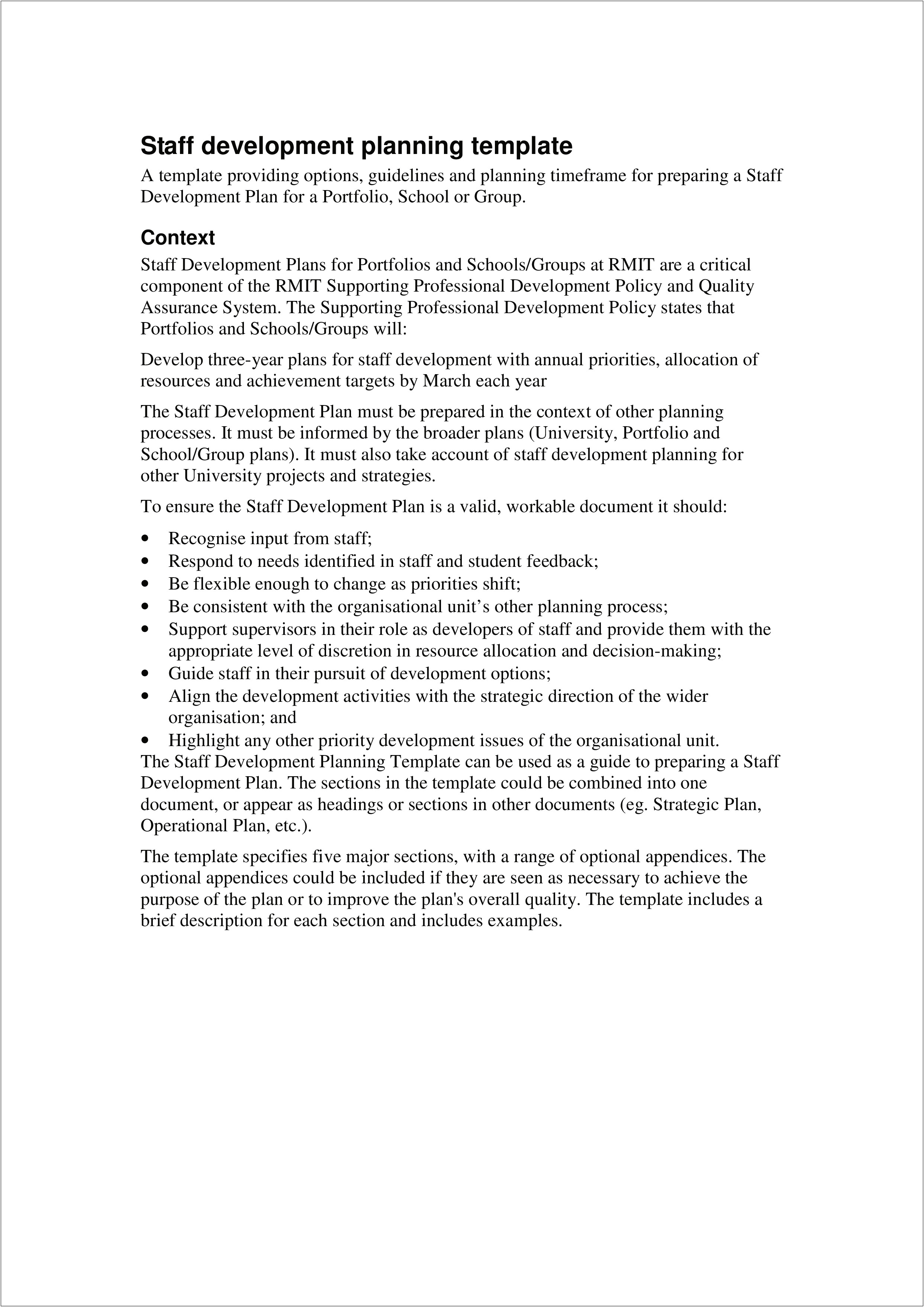 School Plan For Professional Development Template