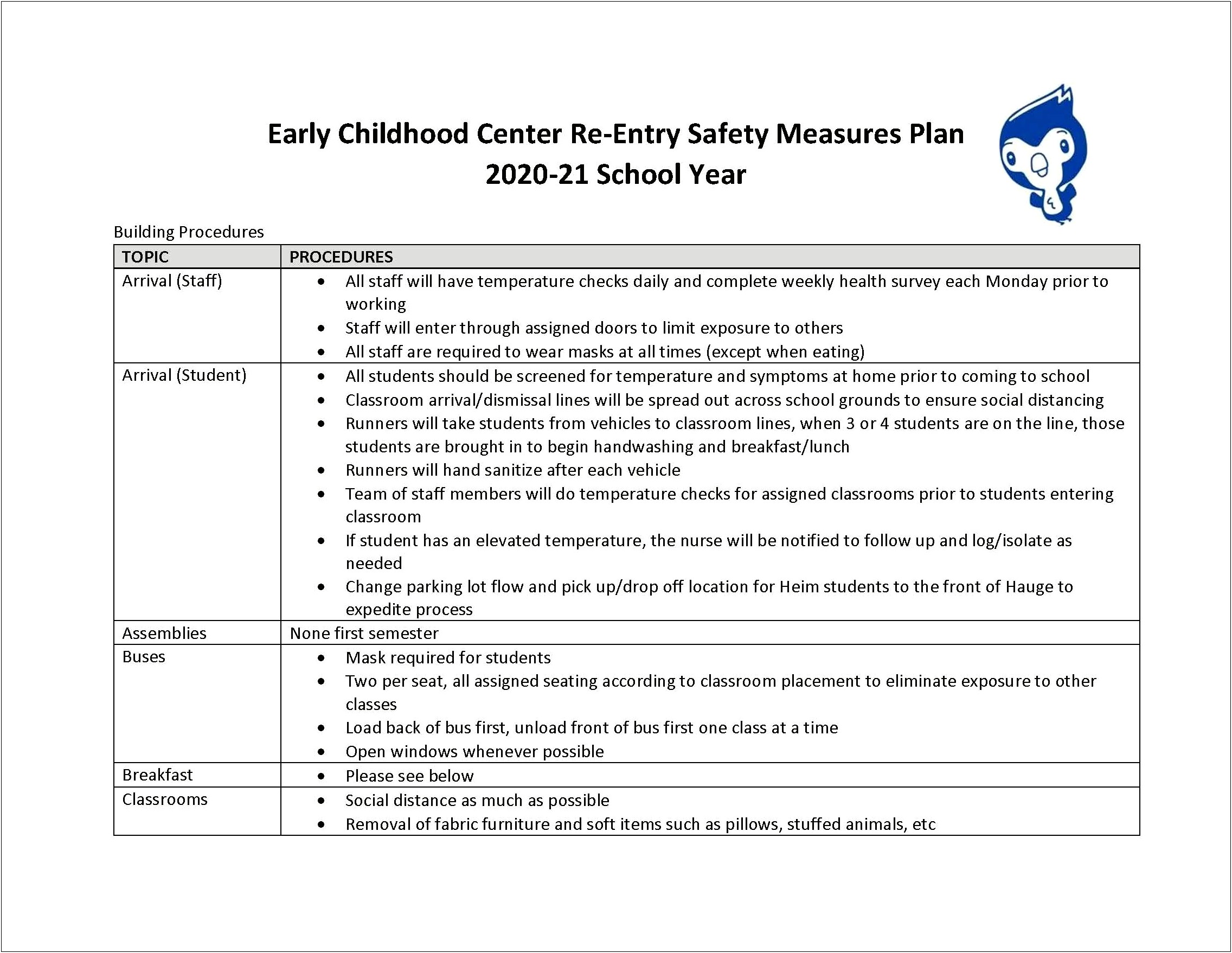 School Safety Plan For Student Template