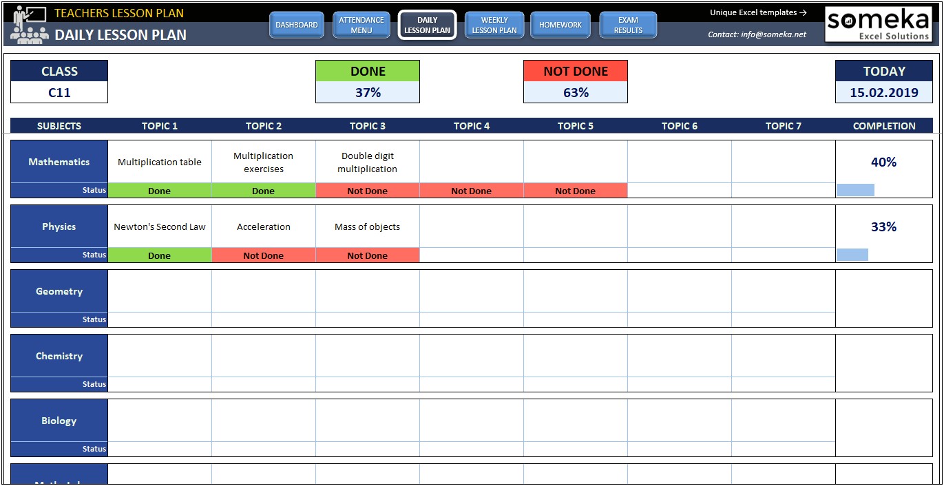 Science Daily Lesson Plan Template Excel