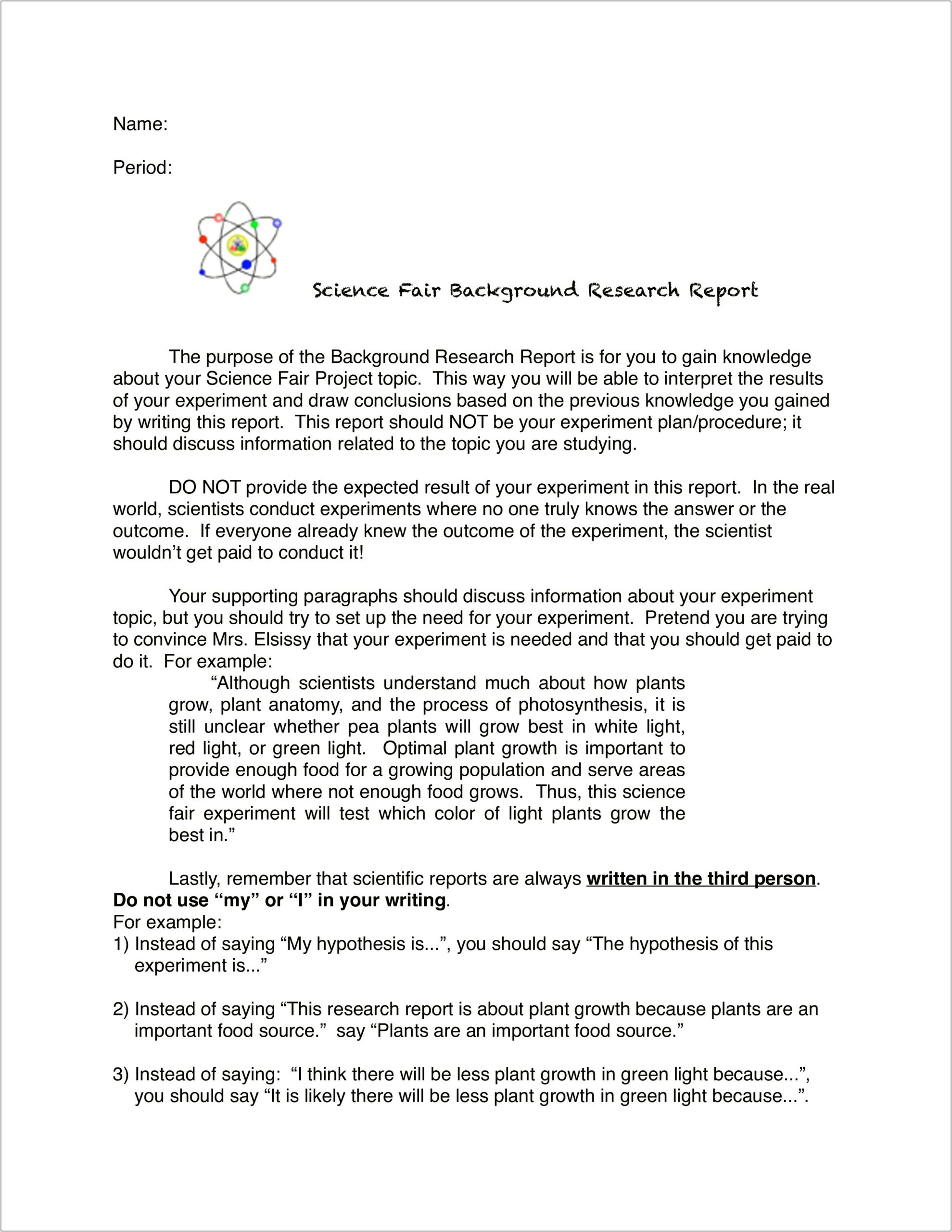 Science Fair Project Research Plan Template