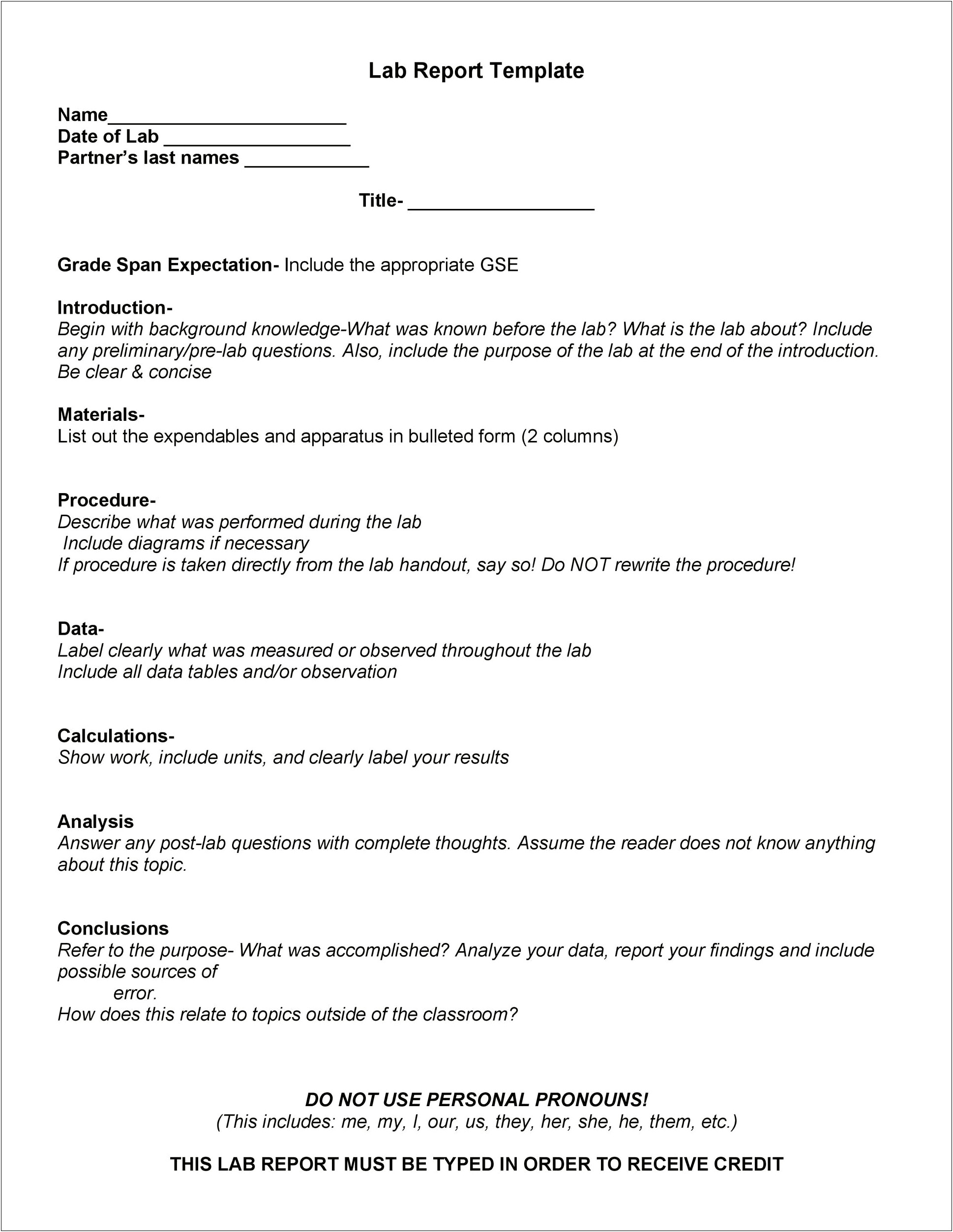 Science Lab Report Template Microsoft Word