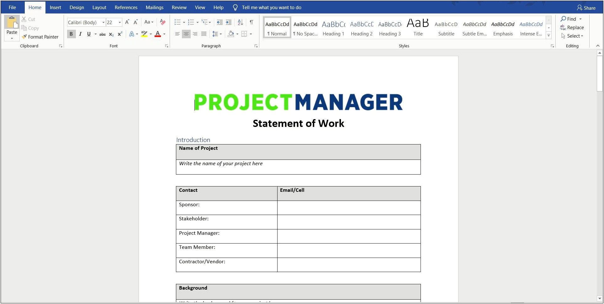 Scope Of Work Template Word Pmp.org