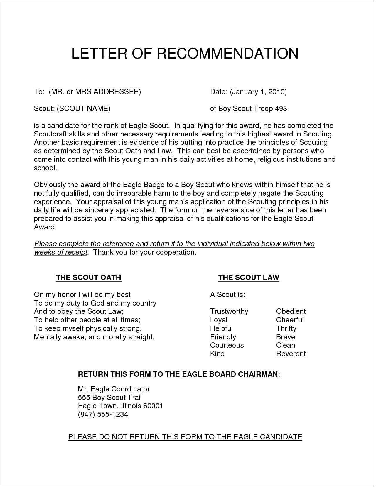 Seattle Boy Scout Council Letter Of Recommendation Template