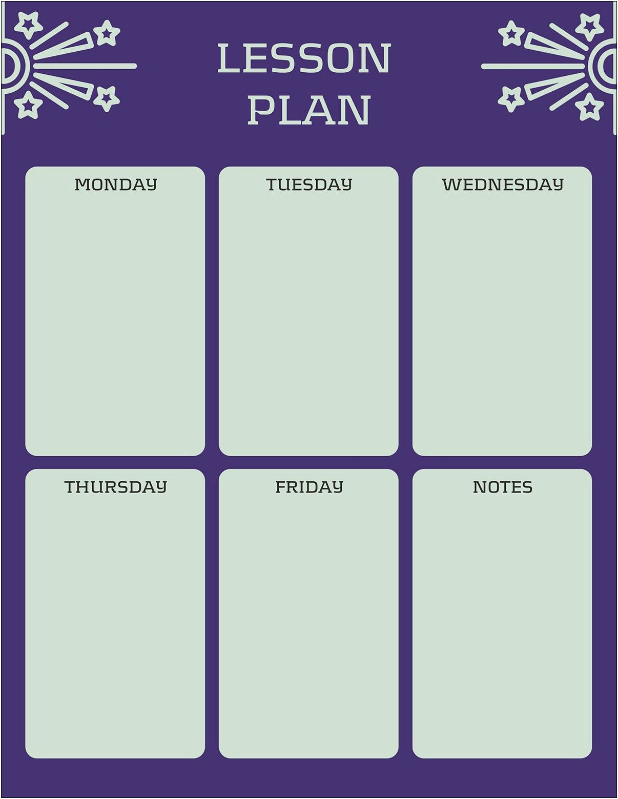 Second Grade Weekly Lesson Plan Template