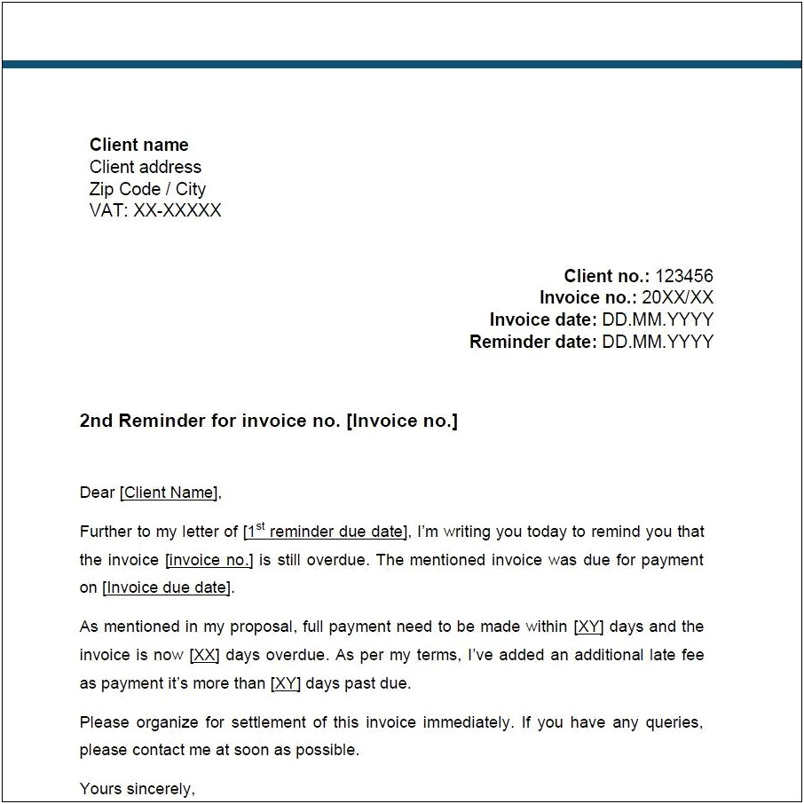 Second Overdue Payment Reminder Letter Template