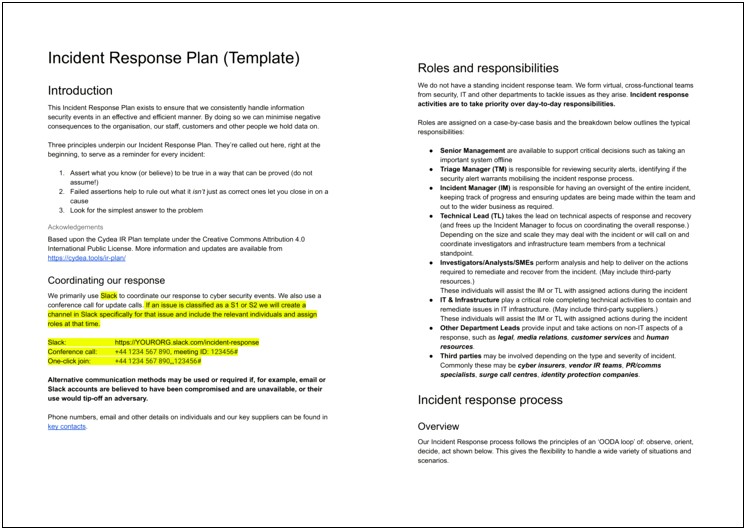 Security Breach Incident Response Plan Template
