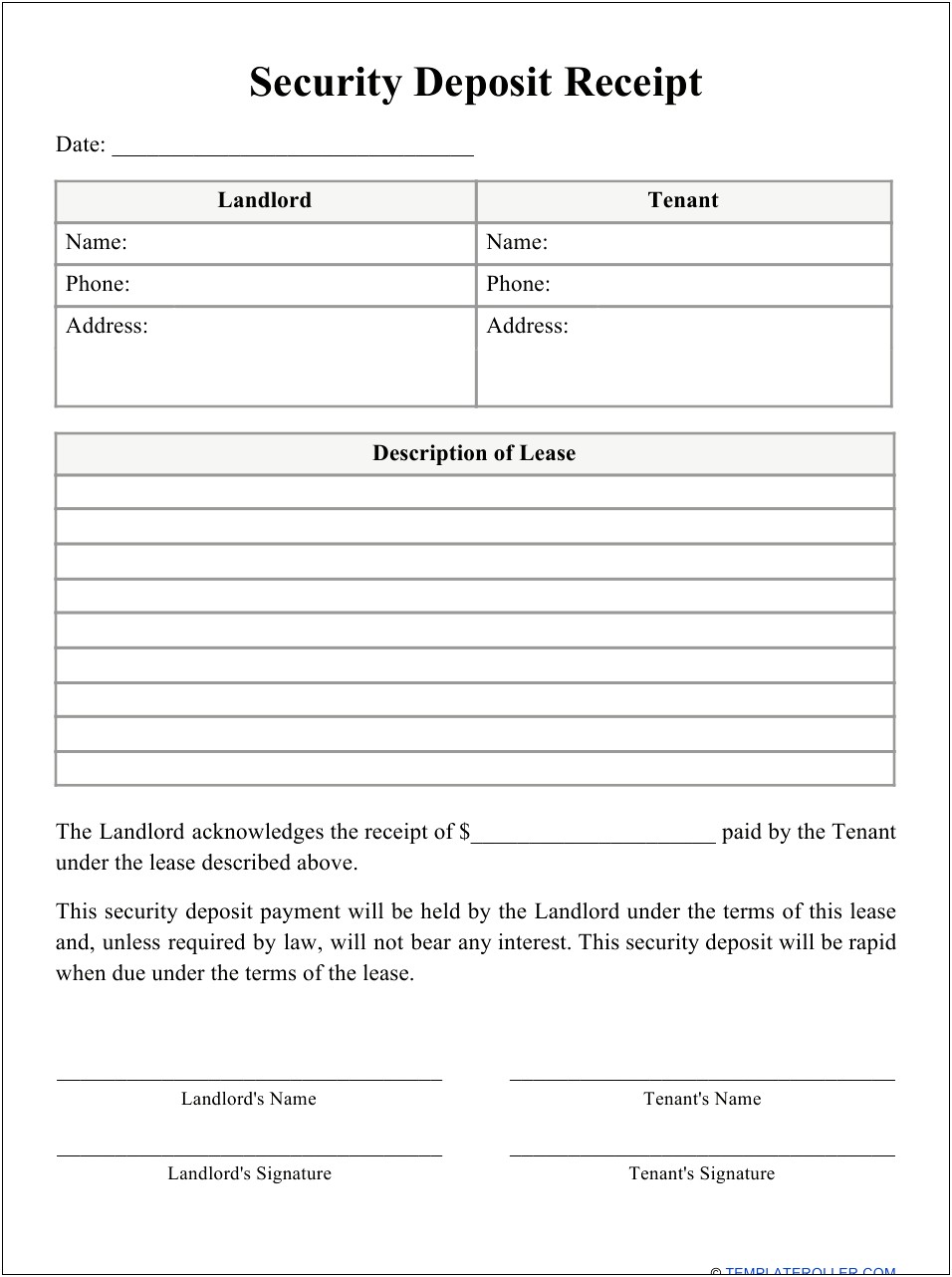 Security Deposit Letter To Tenant Template