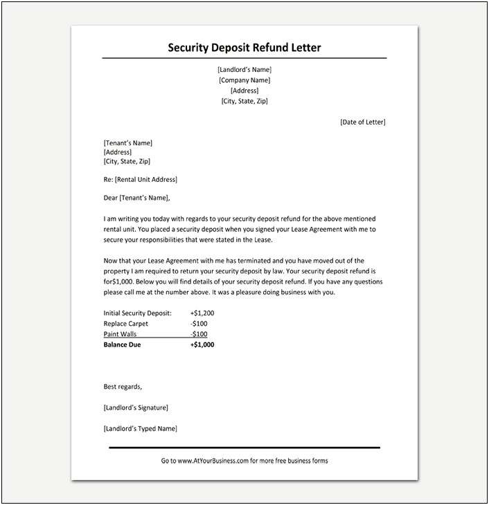 Security Deposit Request Letter Template Indiana