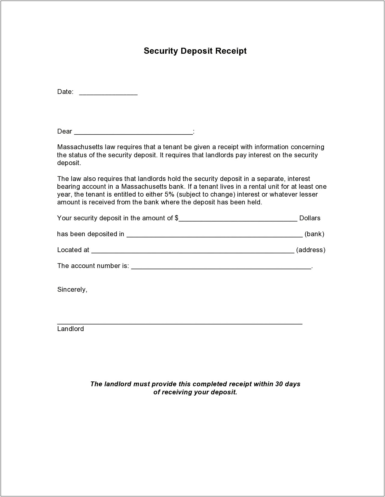 Security Deposit Return Letter Template Free