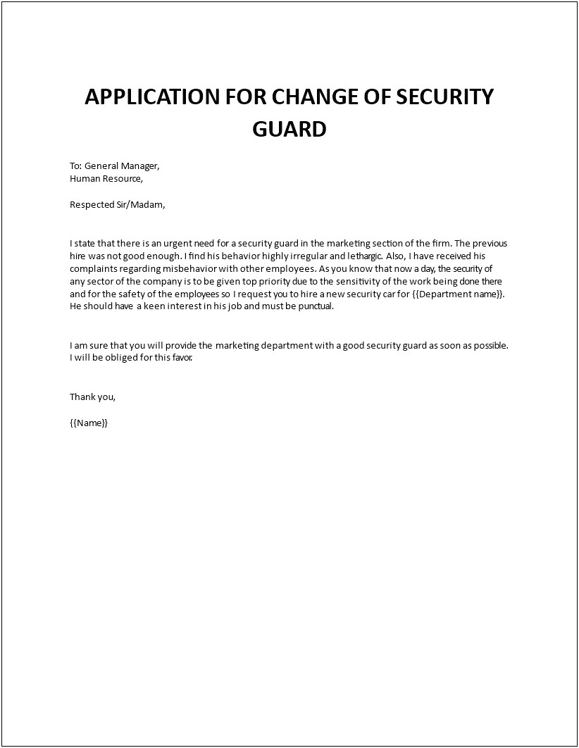 Security Officeer Letter Of Interest Template