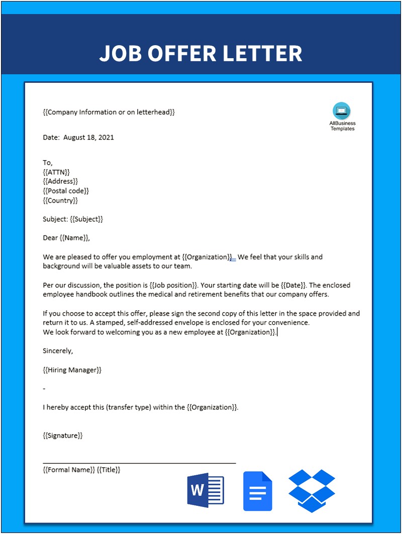 Self Employed Job Offer Letter Template