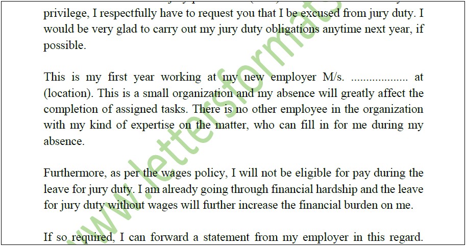 Self Employed Jury Duty Excuse Letter Template