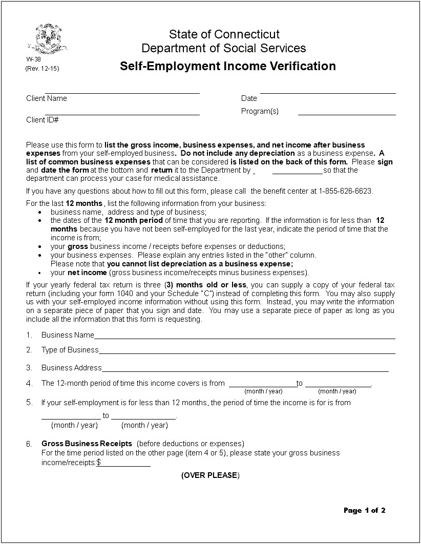 Self Employed Proof Of Income Letter Template