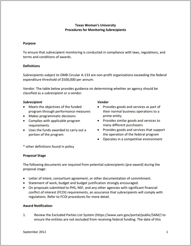 Sending A Budget Template To Subrecipient Letter