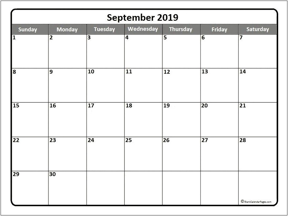 September 2019 Calendar Template In Word