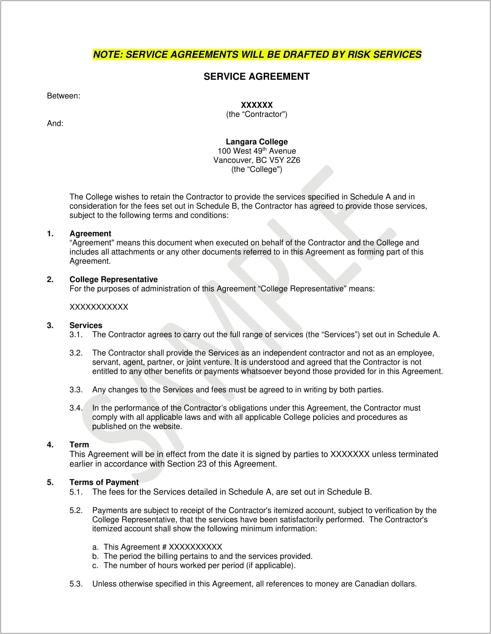 Service Agreement Contract Template Microsoft Word