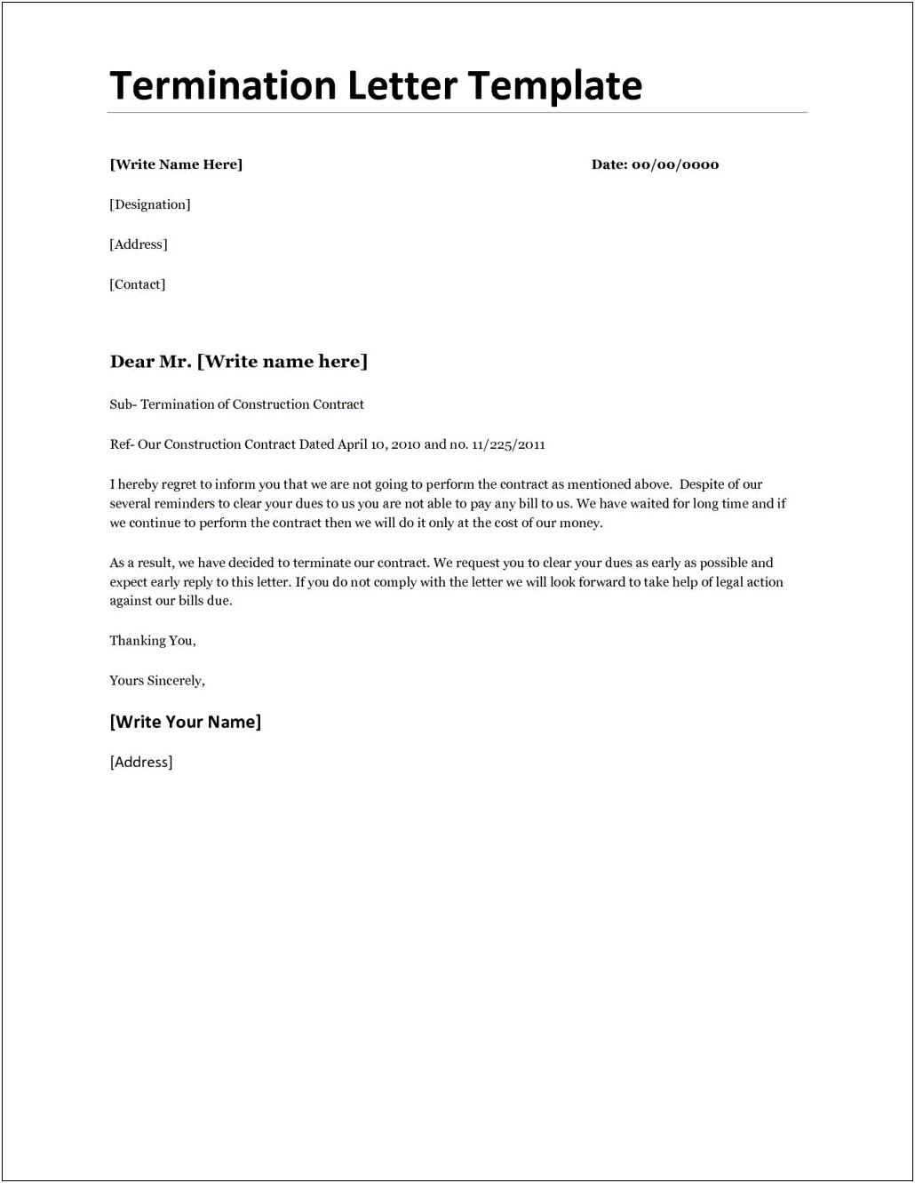 Service Contract Non Renewal Letter Template